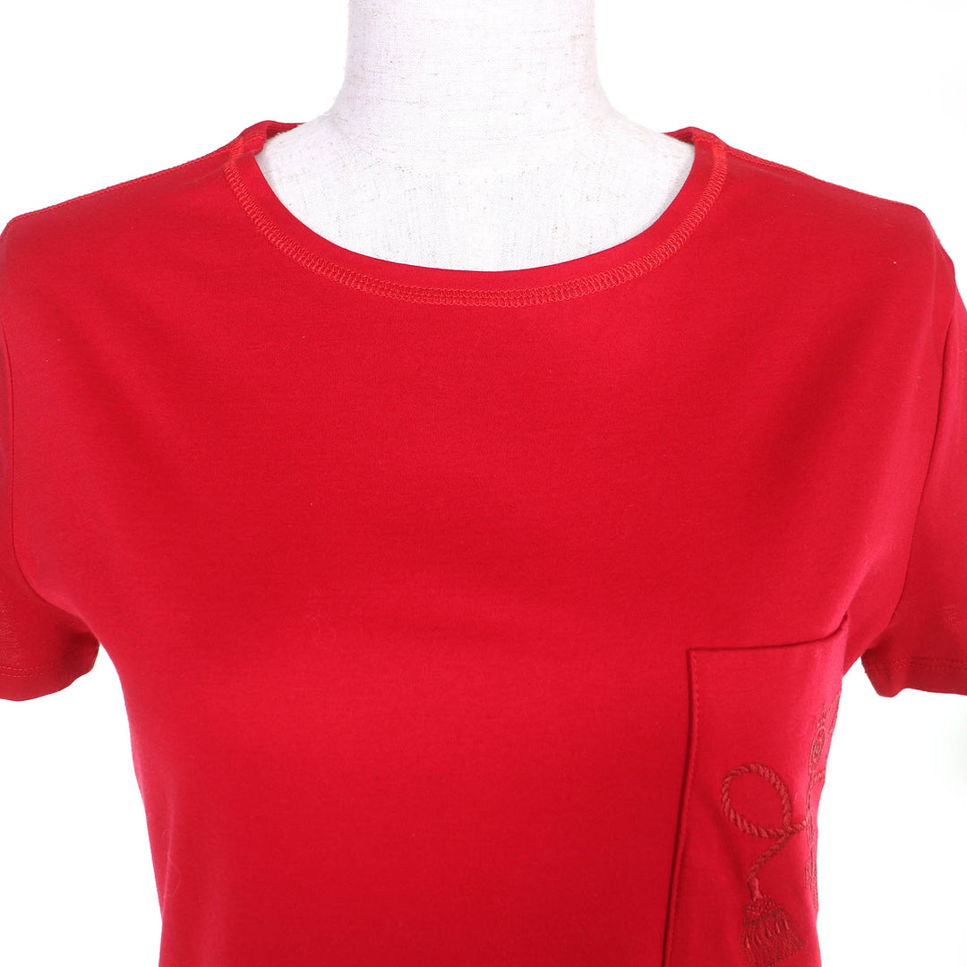 Excellent HERMES one piece Pocket Embroidery Crew Neck Short Sleeve Red 34