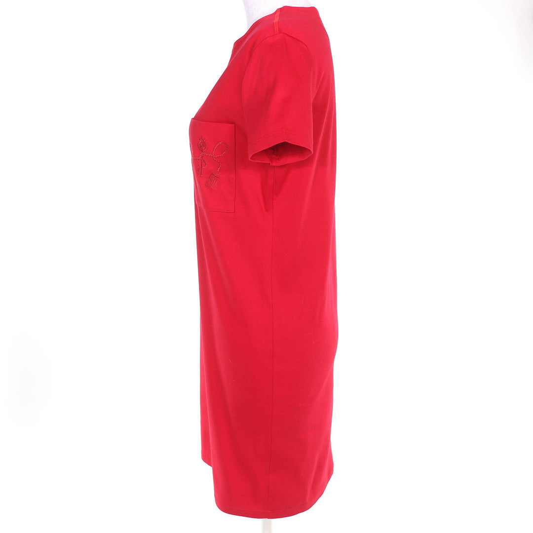 Excellent HERMES one piece Pocket Embroidery Crew Neck Short Sleeve Red 34
