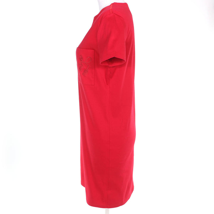 Excellent HERMES one piece Pocket Embroidery Crew Neck Short Sleeve Red 34
