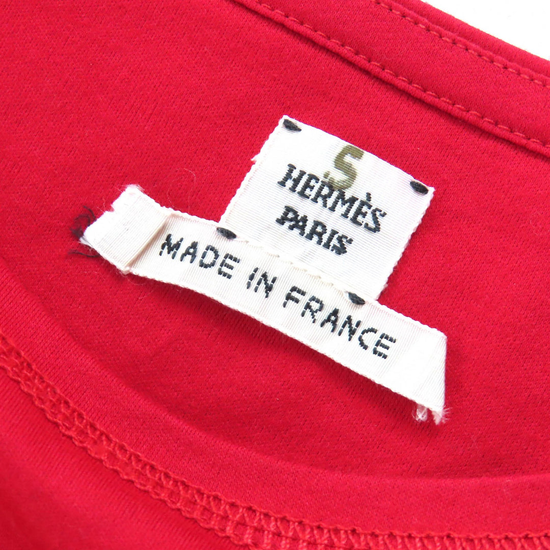 Excellent HERMES one piece Pocket Embroidery Crew Neck Short Sleeve Red 34