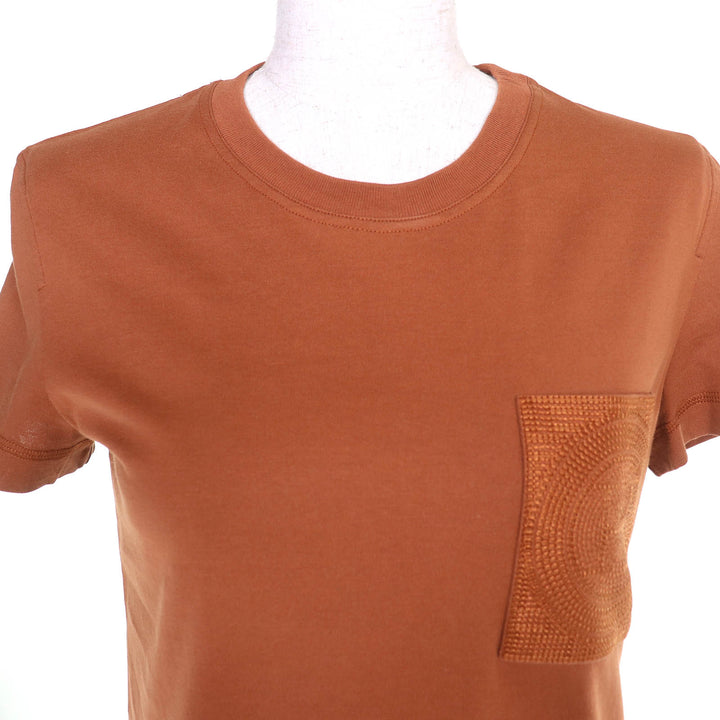 Excellent HERMES one piece H embroidered pocket short sleeves Brown 34 3H4508DL