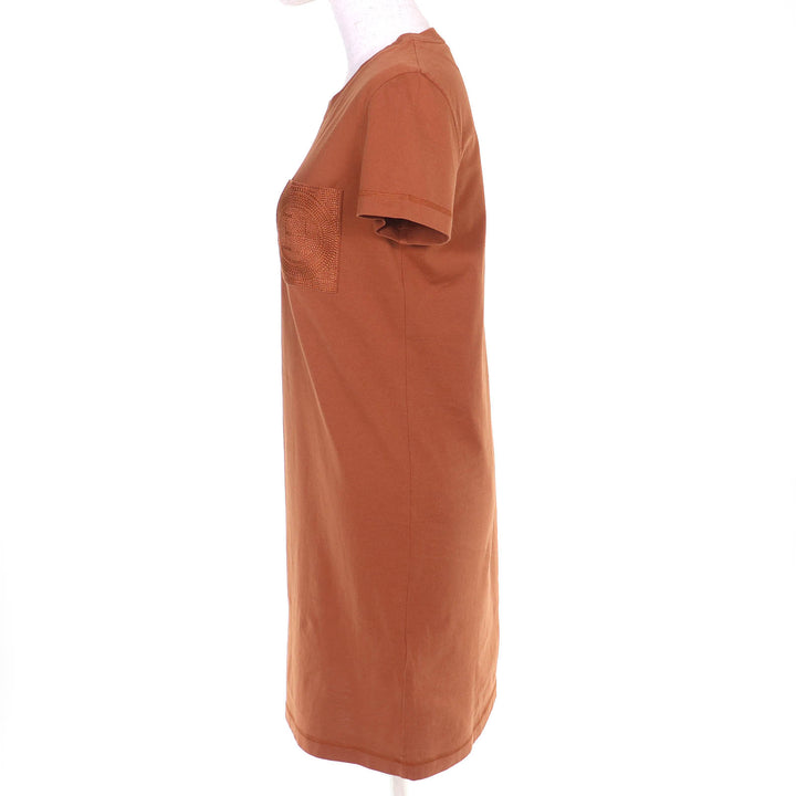 Excellent HERMES one piece H embroidered pocket short sleeves Brown 34 3H4508DL