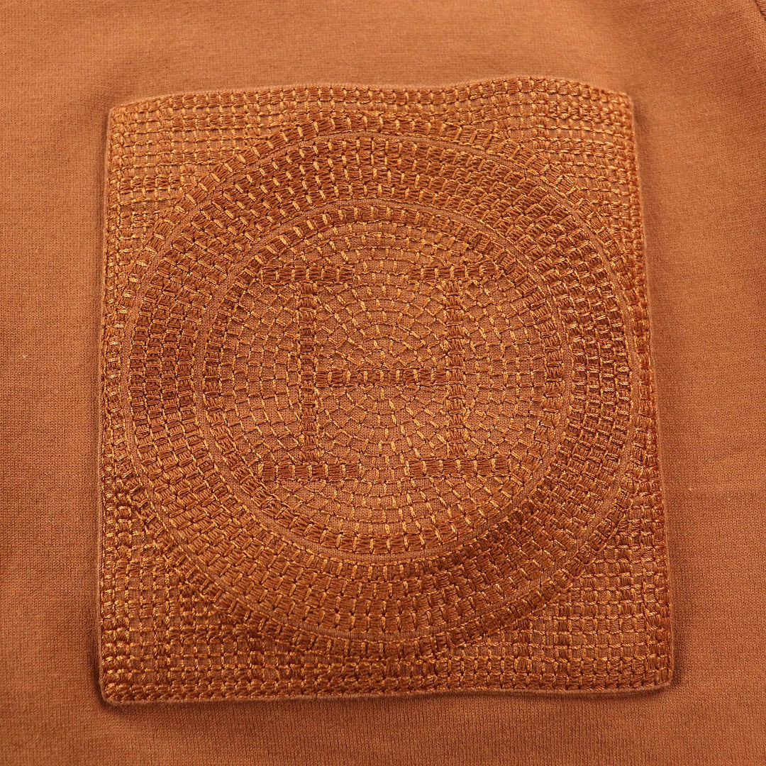 Excellent HERMES one piece H embroidered pocket short sleeves Brown 34 3H4508DL