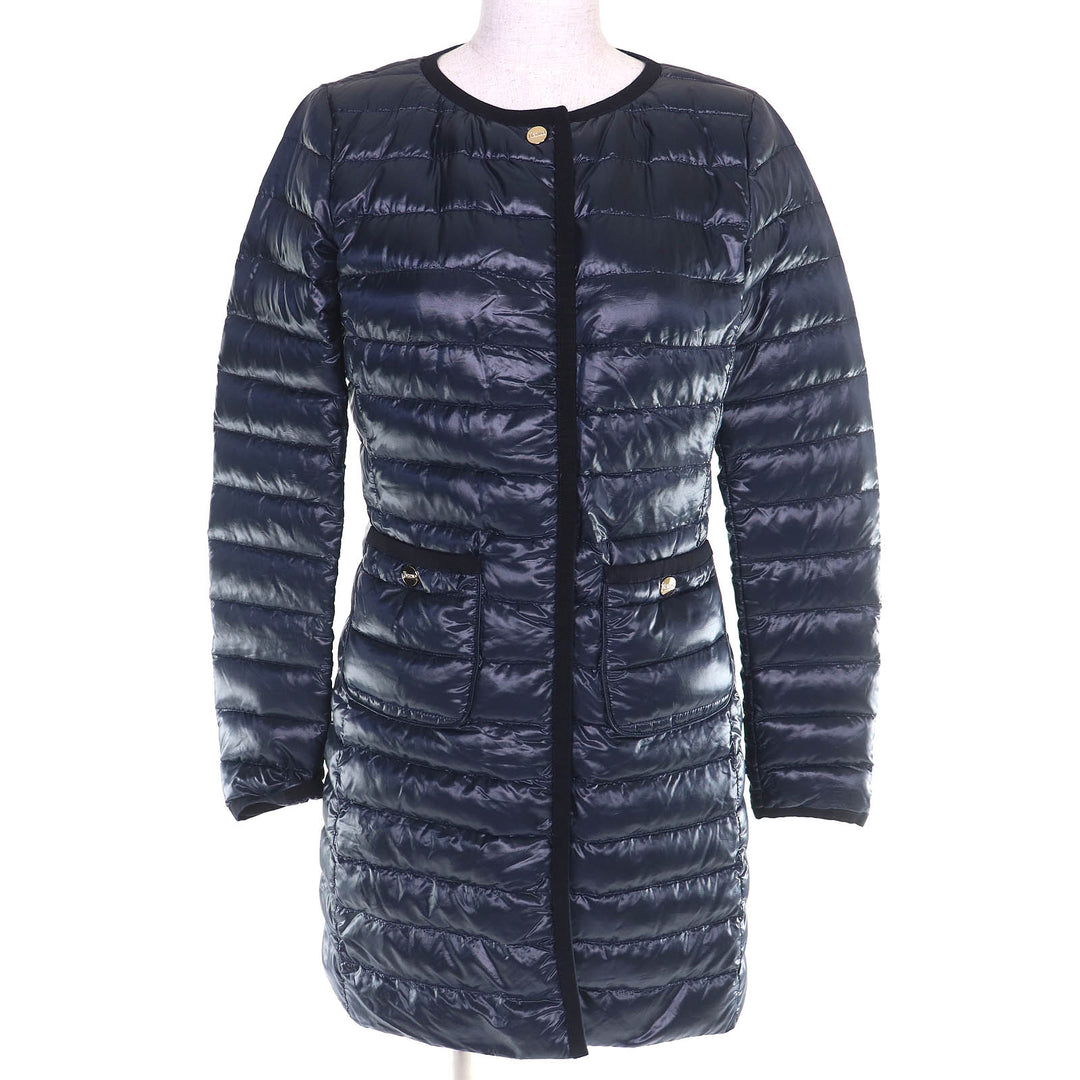 Excellent Herno down coat With logo no collar light Navy Women 38 PI1055D-12017