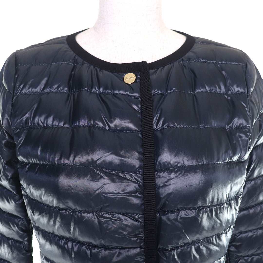Excellent Herno down coat With logo no collar light Navy Women 38 PI1055D-12017
