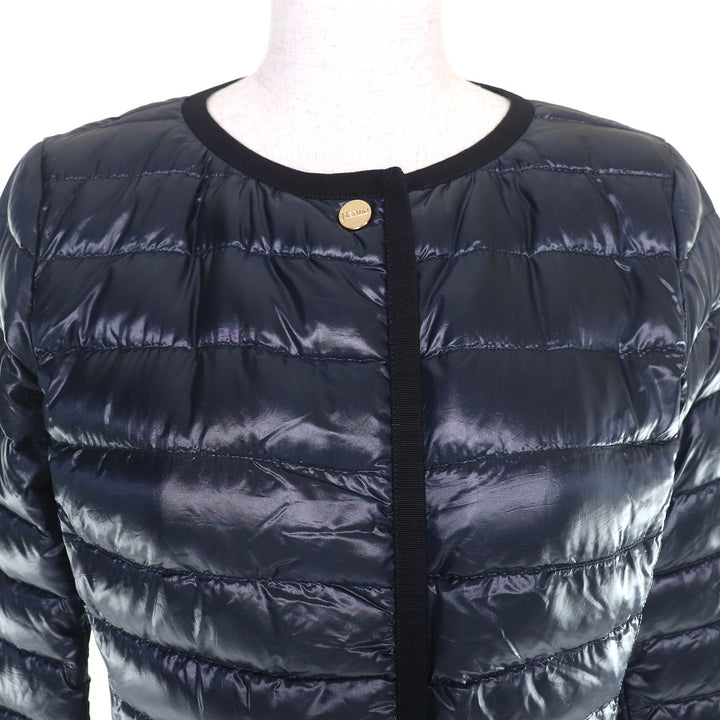Excellent Herno down coat With logo no collar light Navy Women 38 PI1055D-12017