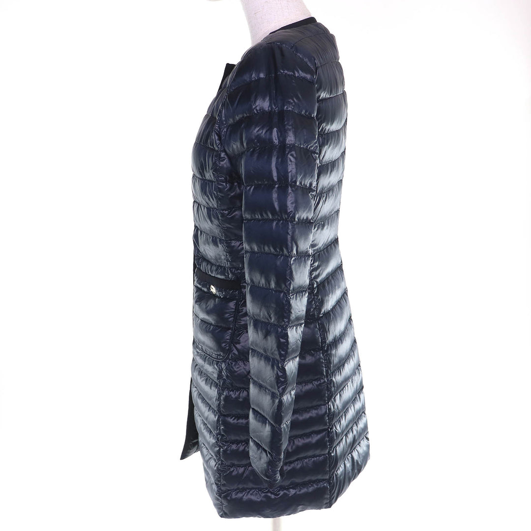 Excellent Herno down coat With logo no collar light Navy Women 38 PI1055D-12017