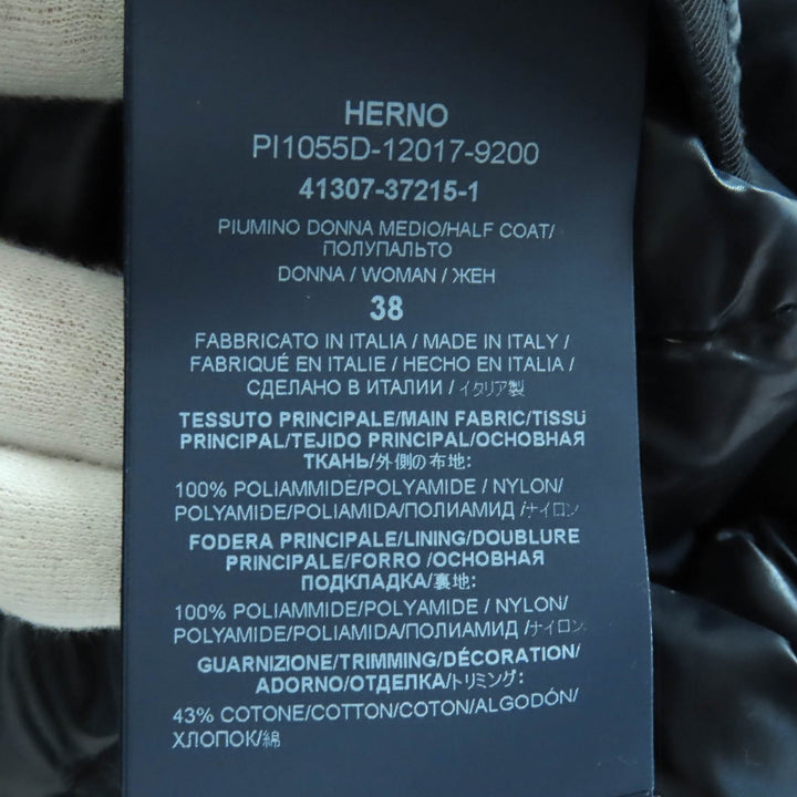 Excellent Herno down coat With logo no collar light Navy Women 38 PI1055D-12017
