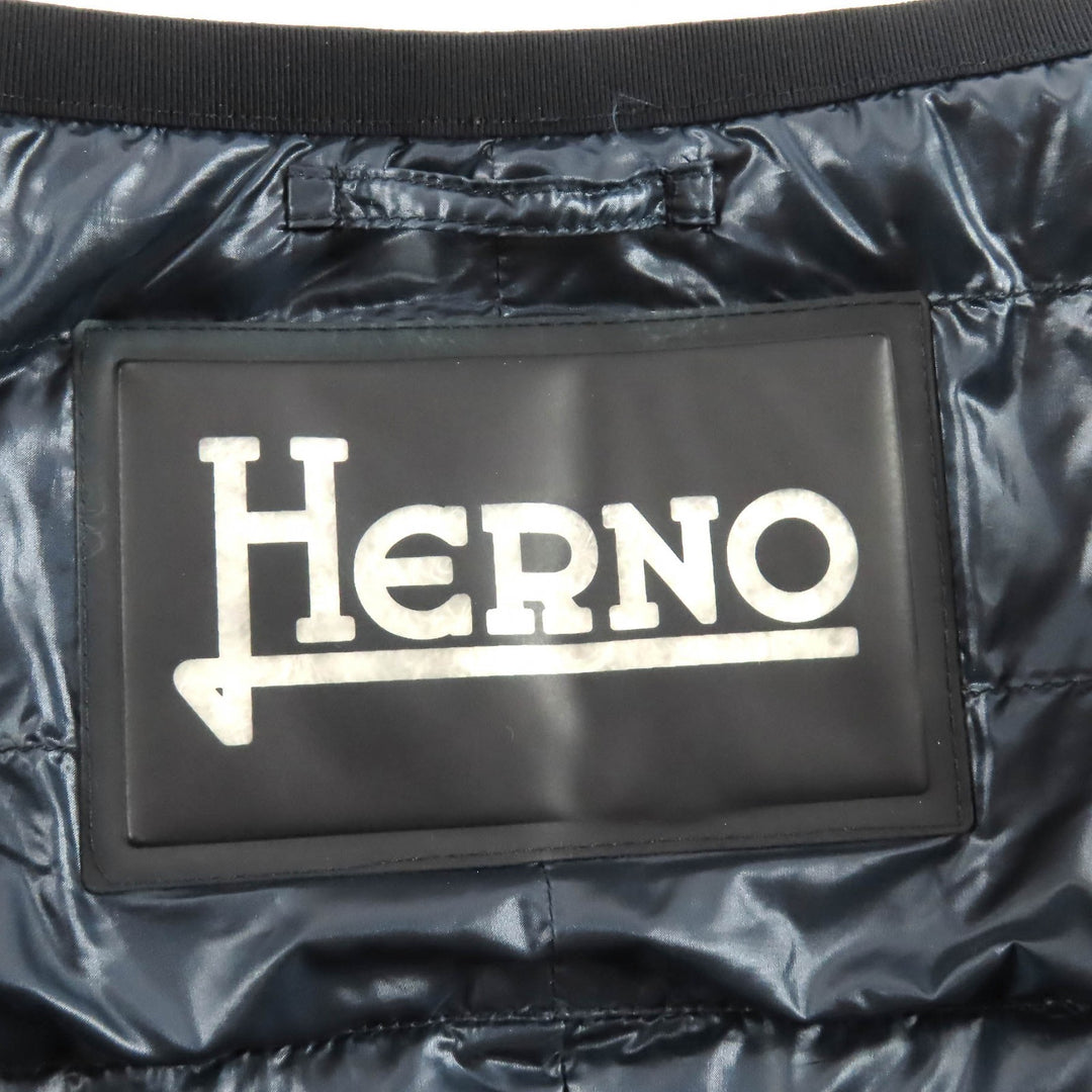 Excellent Herno down coat With logo no collar light Navy Women 38 PI1055D-12017