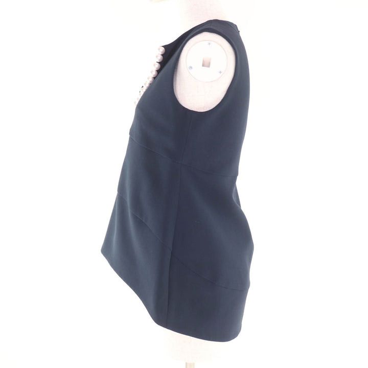 Excellent YOKO CHAN blouse Navy polyester Women 36 YCB-218-092