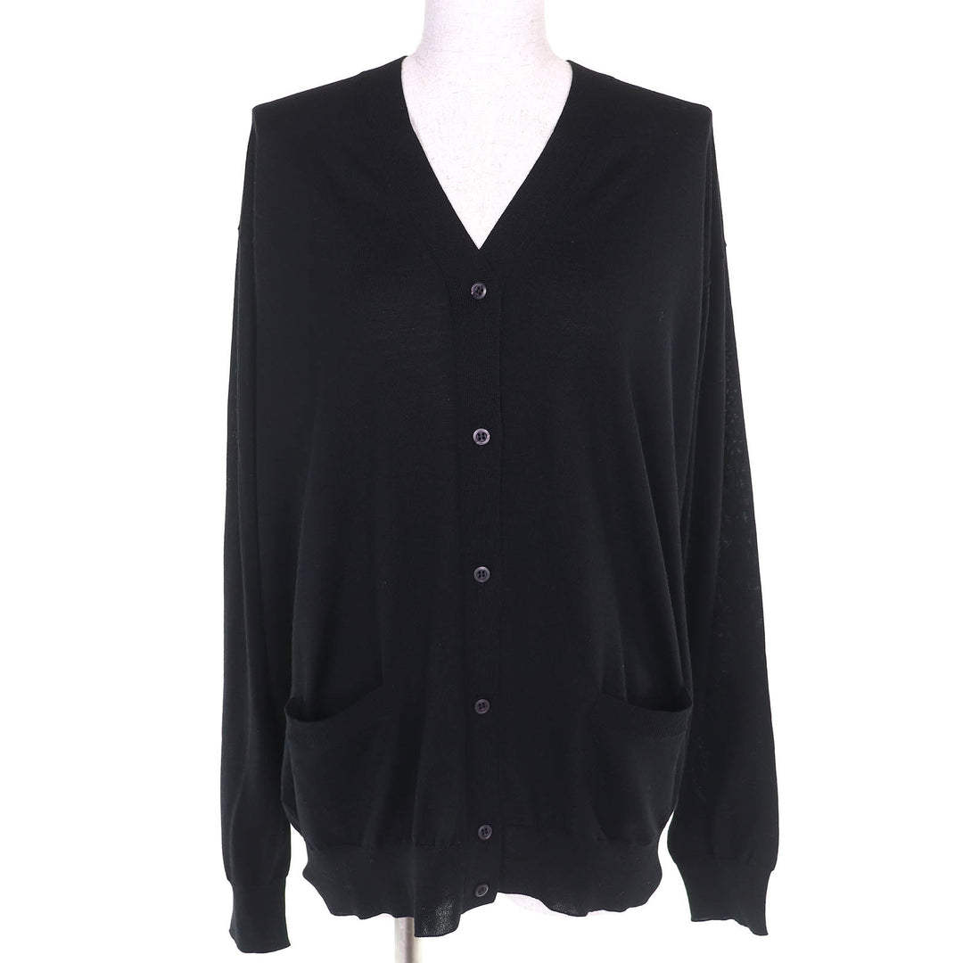 Pristine PRADA cardigan V-neck long sleeve knit black Virginwool Women 46 DNA00S