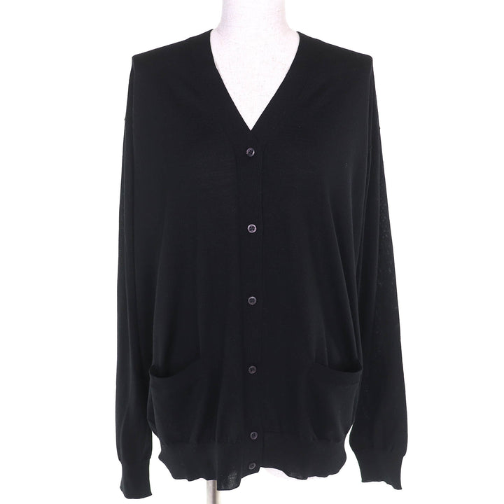 Pristine PRADA cardigan V-neck long sleeve knit black Virginwool Women 46 DNA00S