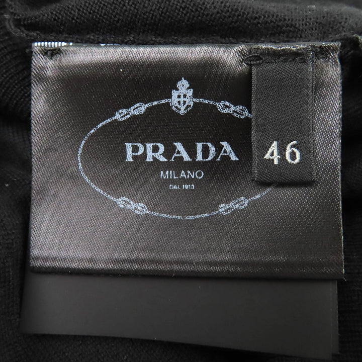 Pristine PRADA cardigan V-neck long sleeve knit black Virginwool Women 46 DNA00S