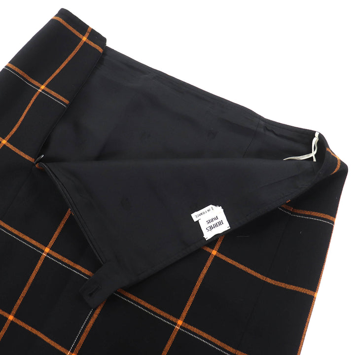 Excellent HERMES Mini skirt Check Pattern Trapezoid black wool Women 40
