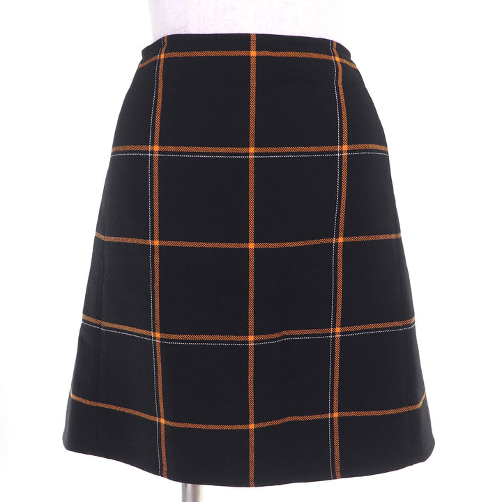 Excellent HERMES Mini skirt Check Pattern Trapezoid black wool Women 40