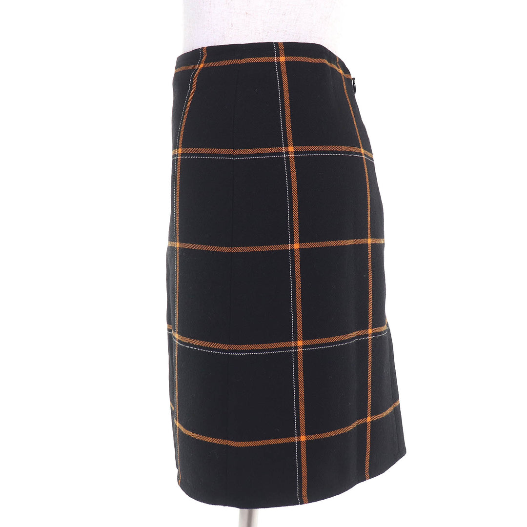 Excellent HERMES Mini skirt Check Pattern Trapezoid black wool Women 40