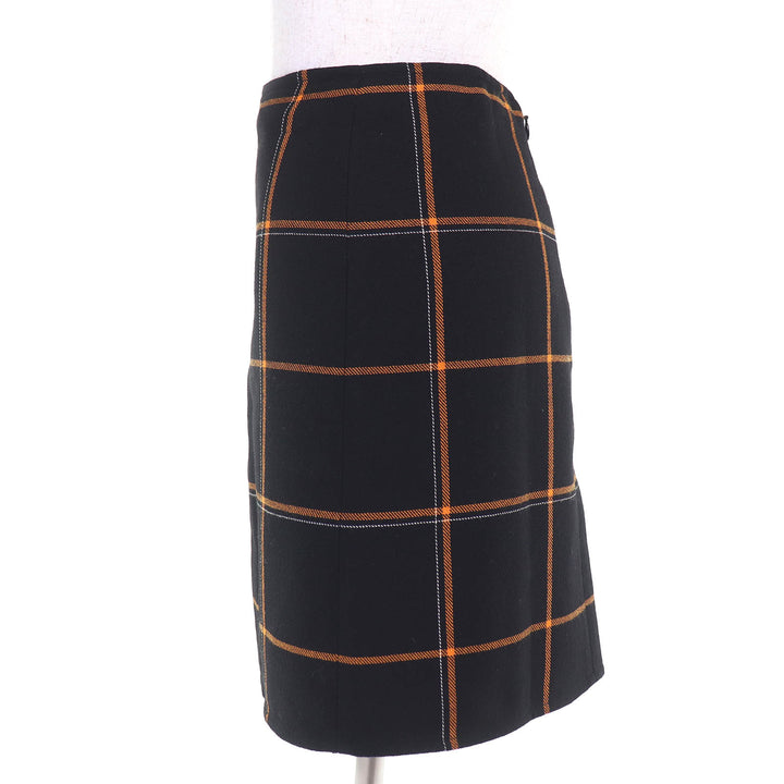 Excellent HERMES Mini skirt Check Pattern Trapezoid black wool Women 40
