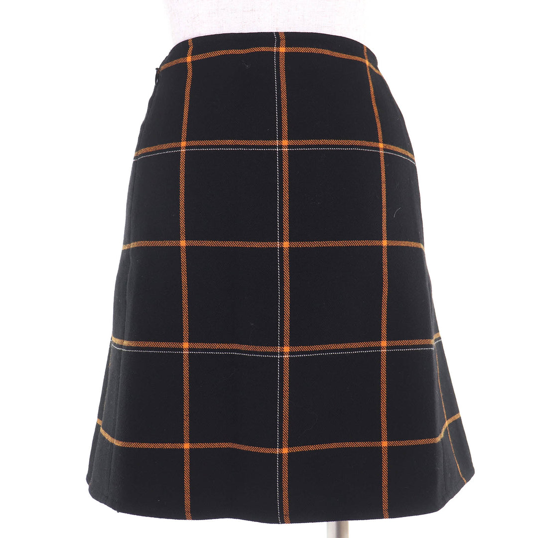 Excellent HERMES Mini skirt Check Pattern Trapezoid black wool Women 40