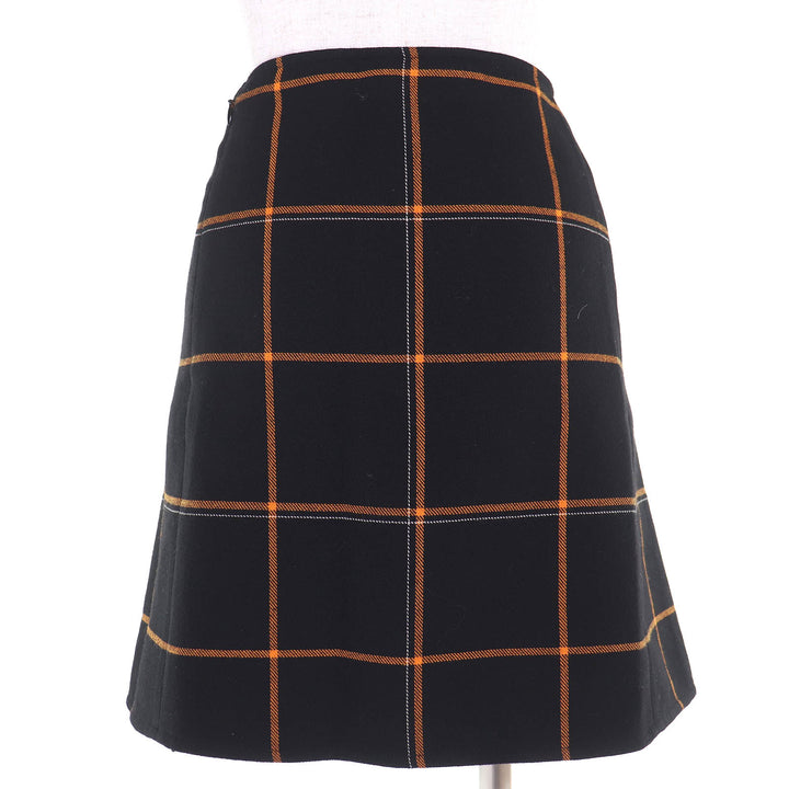 Excellent HERMES Mini skirt Check Pattern Trapezoid black wool Women 40