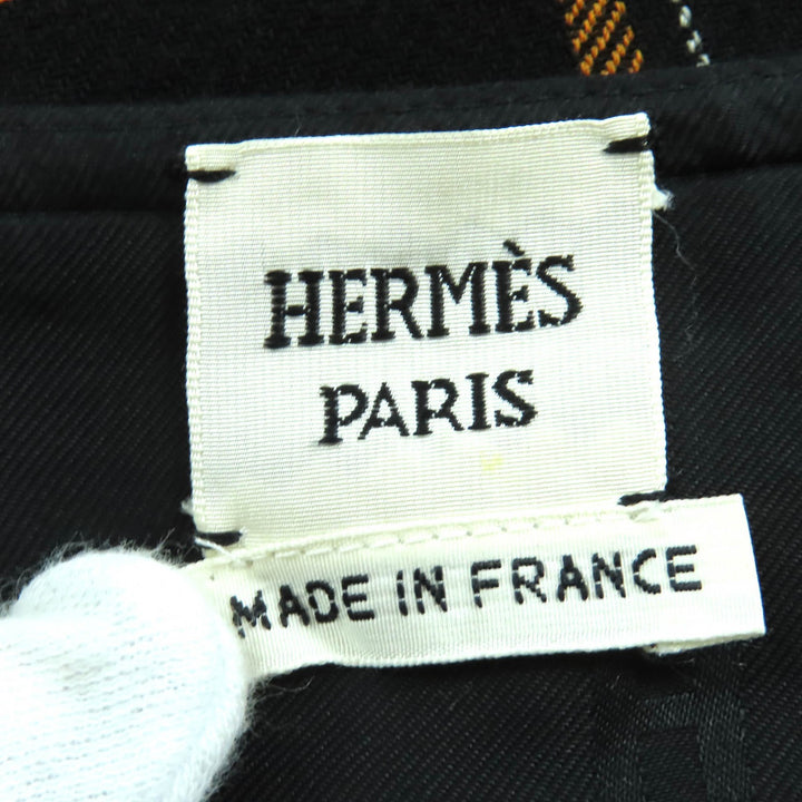 Excellent HERMES Mini skirt Check Pattern Trapezoid black wool Women 40