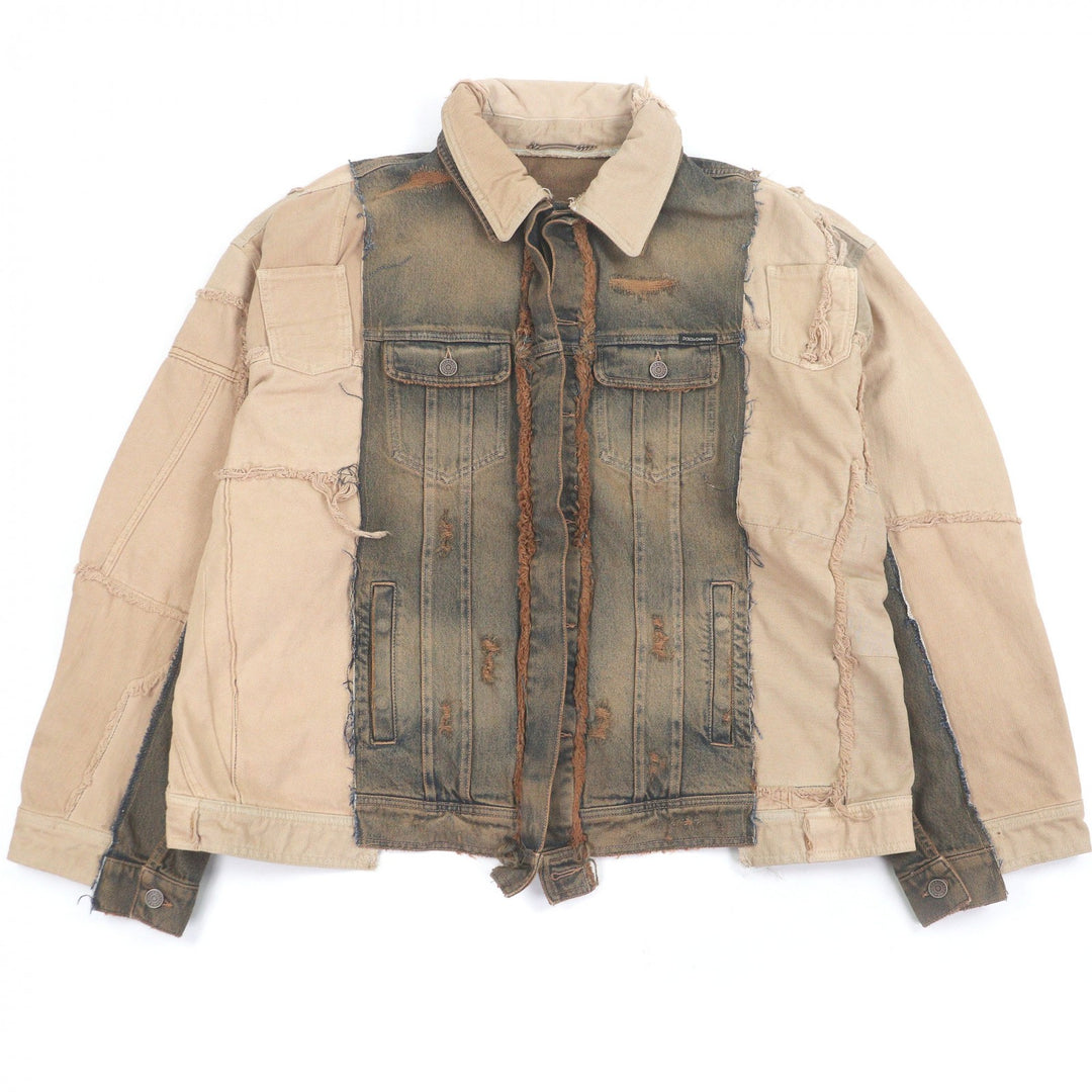 Pristine DOLCE&GABBANA Denim Jacket patchwork beige cotton mens 44 G9ZG9D