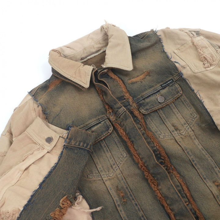 Pristine DOLCE&GABBANA Denim Jacket patchwork beige cotton mens 44 G9ZG9D