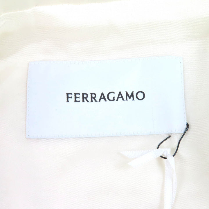 Excellent FERRAGAMO Logo Button Satin Switch Wool Tweed Jacket white 40 0763654