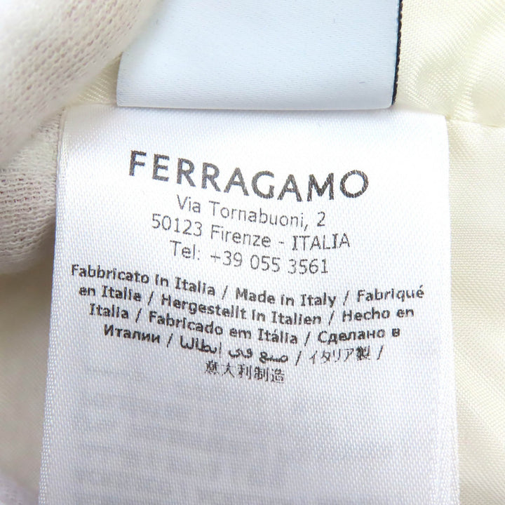 Excellent FERRAGAMO Logo Button Satin Switch Wool Tweed Jacket white 40 0763654