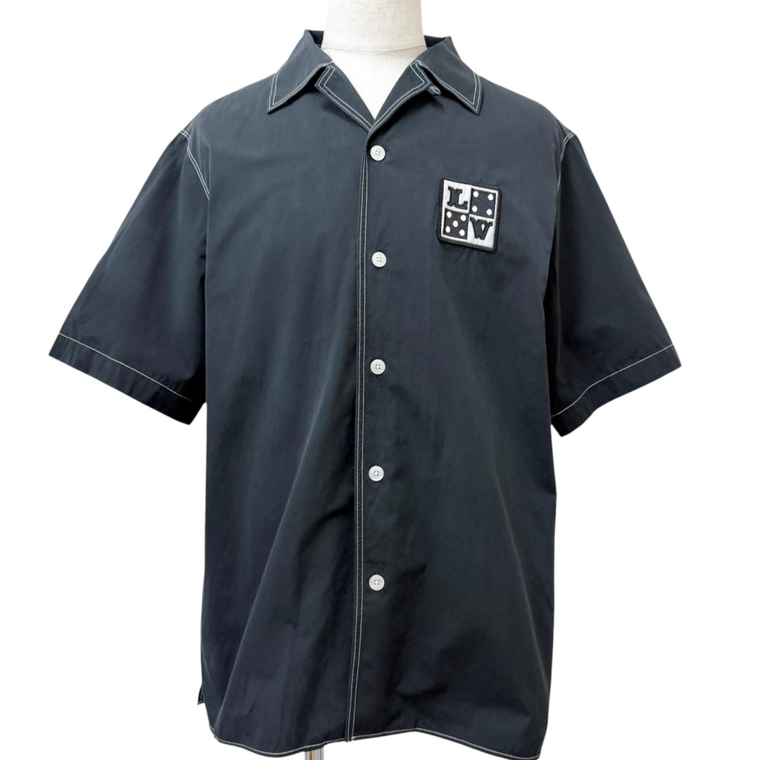 Great LOUIS VUITTON Short sleeve shirt LV logo patch black cotton mens