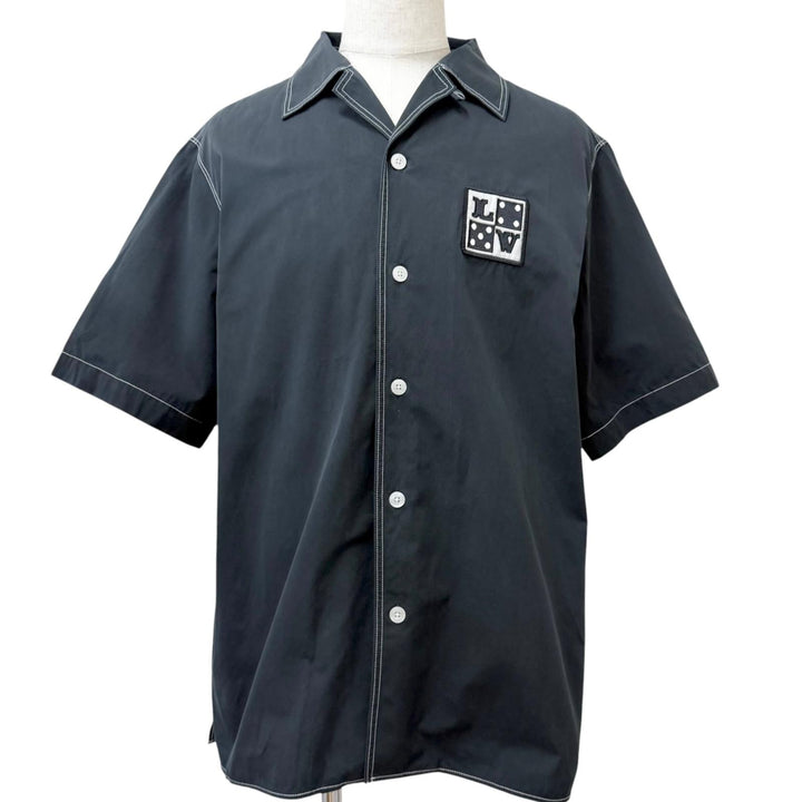 Great LOUIS VUITTON Short sleeve shirt LV logo patch black cotton mens