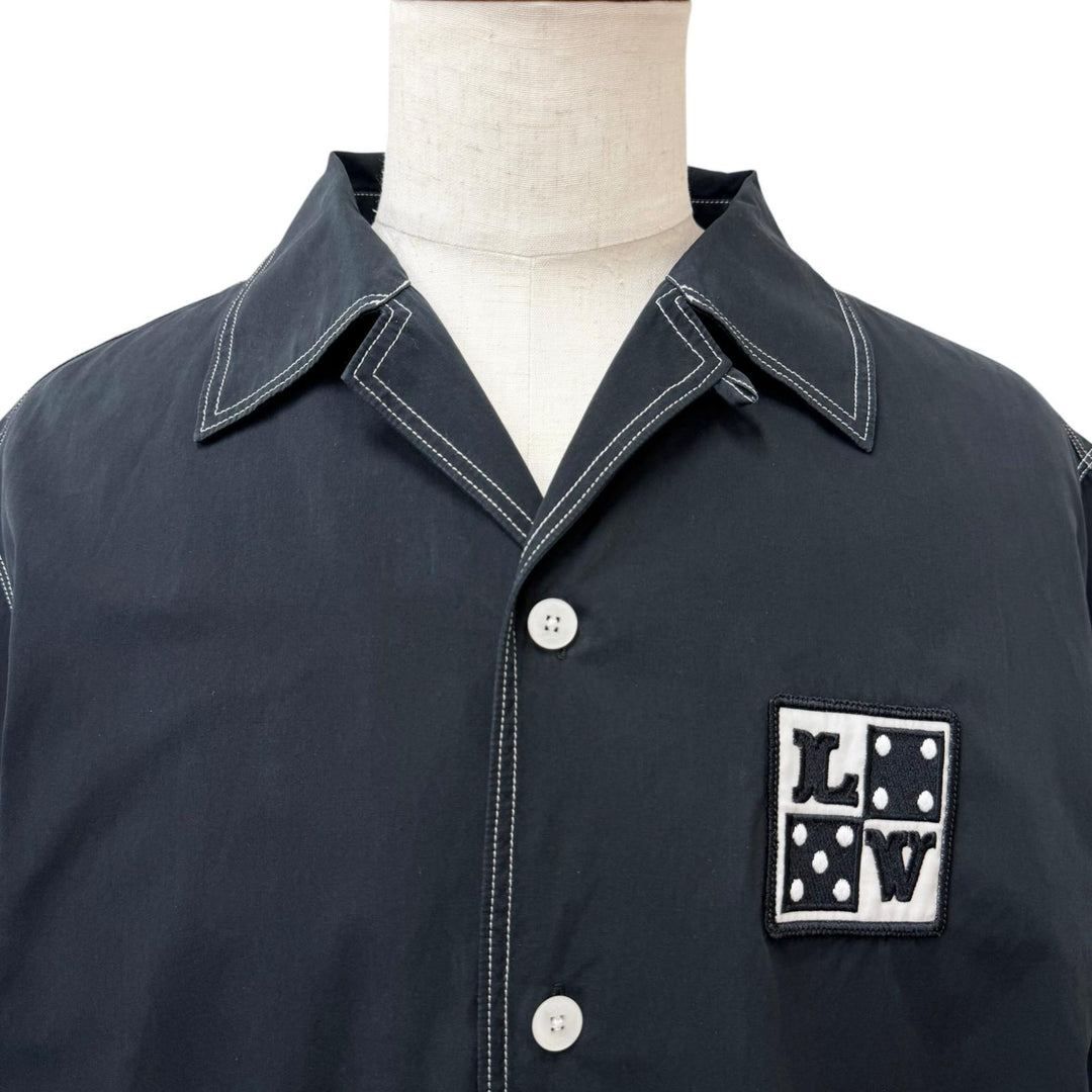 Great LOUIS VUITTON Short sleeve shirt LV logo patch black cotton mens