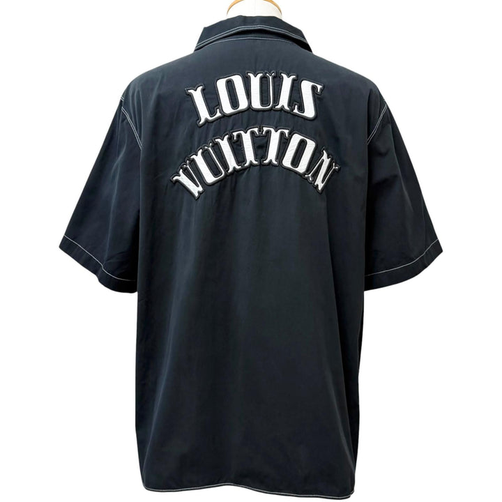 Great LOUIS VUITTON Short sleeve shirt LV logo patch black cotton mens