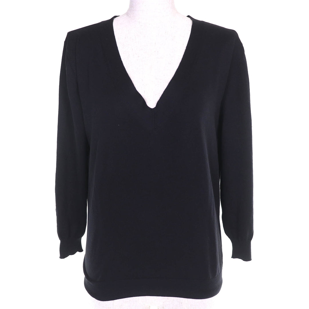 Great HERMES knit V-neck long sleeve knit top black cotton Women XL