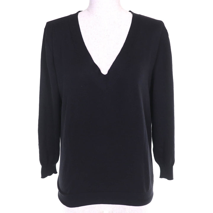 Great HERMES knit V-neck long sleeve knit top black cotton Women XL