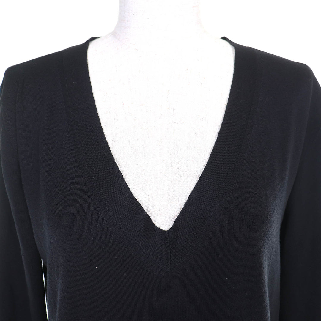 Great HERMES knit V-neck long sleeve knit top black cotton Women XL