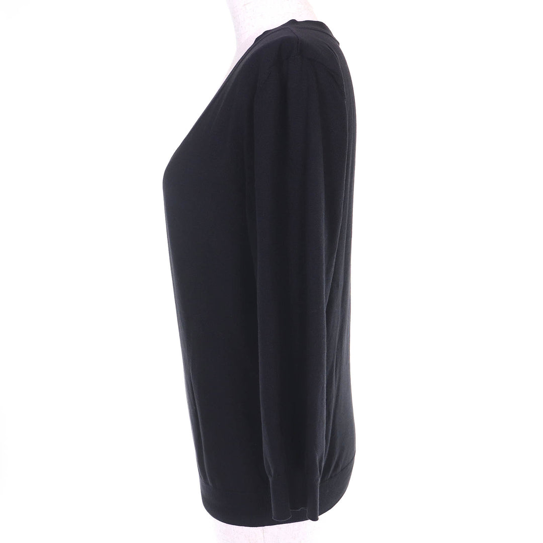 Great HERMES knit V-neck long sleeve knit top black cotton Women XL