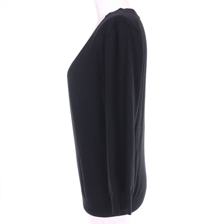 Great HERMES knit V-neck long sleeve knit top black cotton Women XL