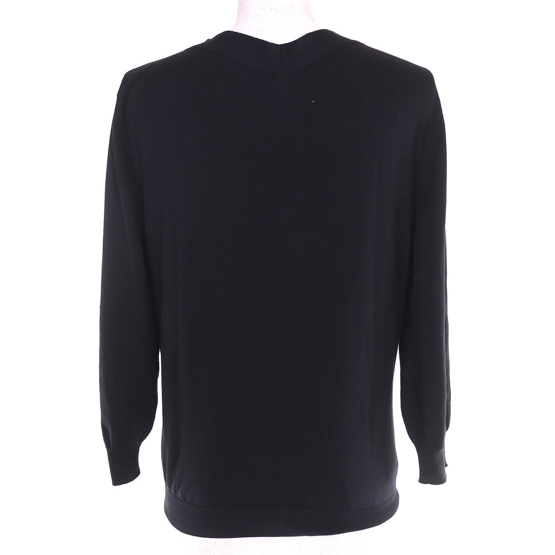 Great HERMES knit V-neck long sleeve knit top black cotton Women XL