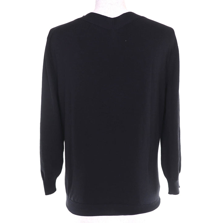 Great HERMES knit V-neck long sleeve knit top black cotton Women XL