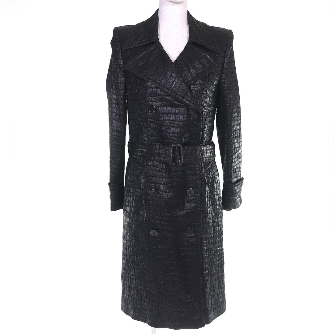 Excellent DRIES VAN NOTEN trench coat Crocodile Embossed Long black 36 1025678