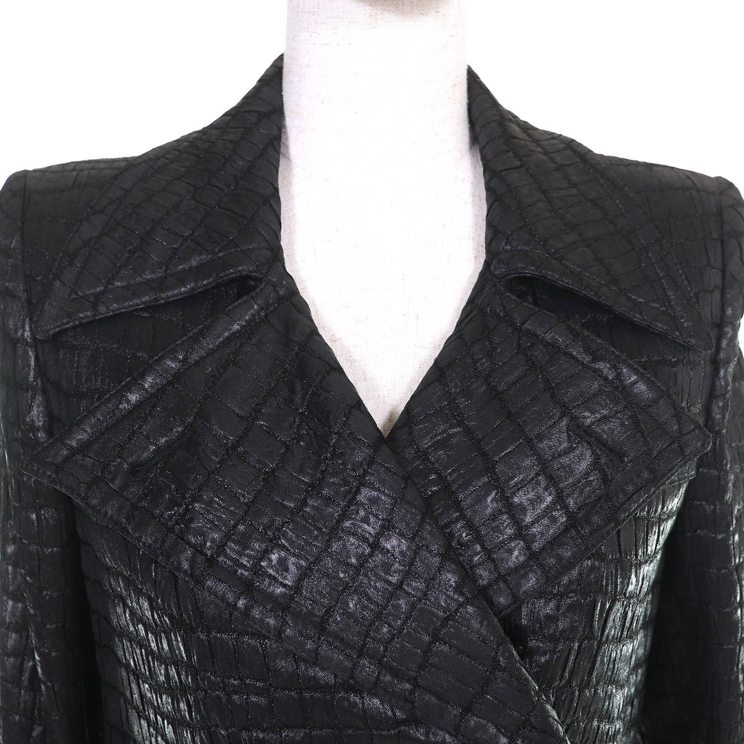Excellent DRIES VAN NOTEN trench coat Crocodile Embossed Long black 36 1025678