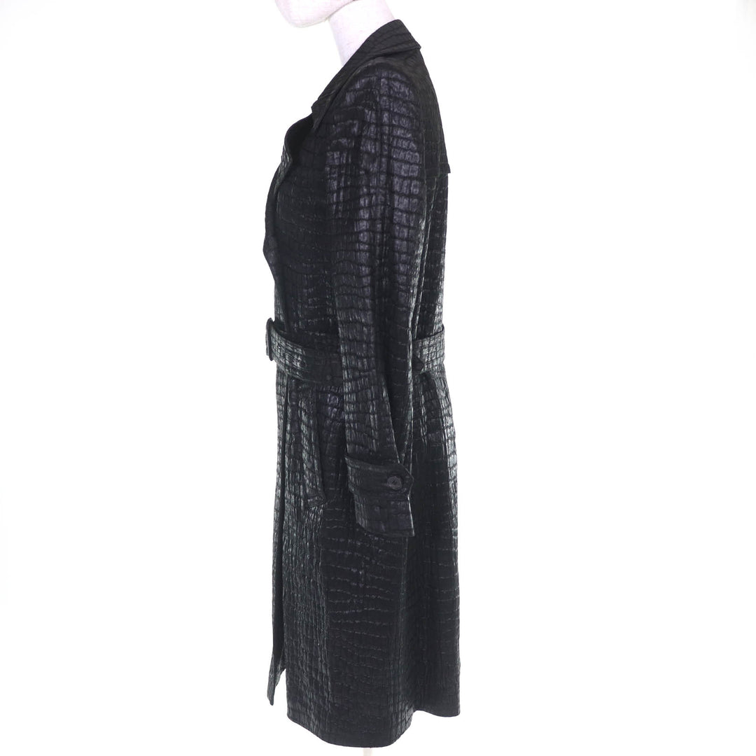 Excellent DRIES VAN NOTEN trench coat Crocodile Embossed Long black 36 1025678