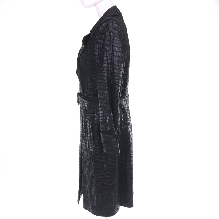Excellent DRIES VAN NOTEN trench coat Crocodile Embossed Long black 36 1025678