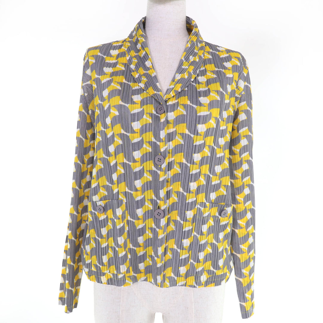 Excellent PLEATS PLEASE Jacket All-over pattern design yellow 3 PP11-JD413