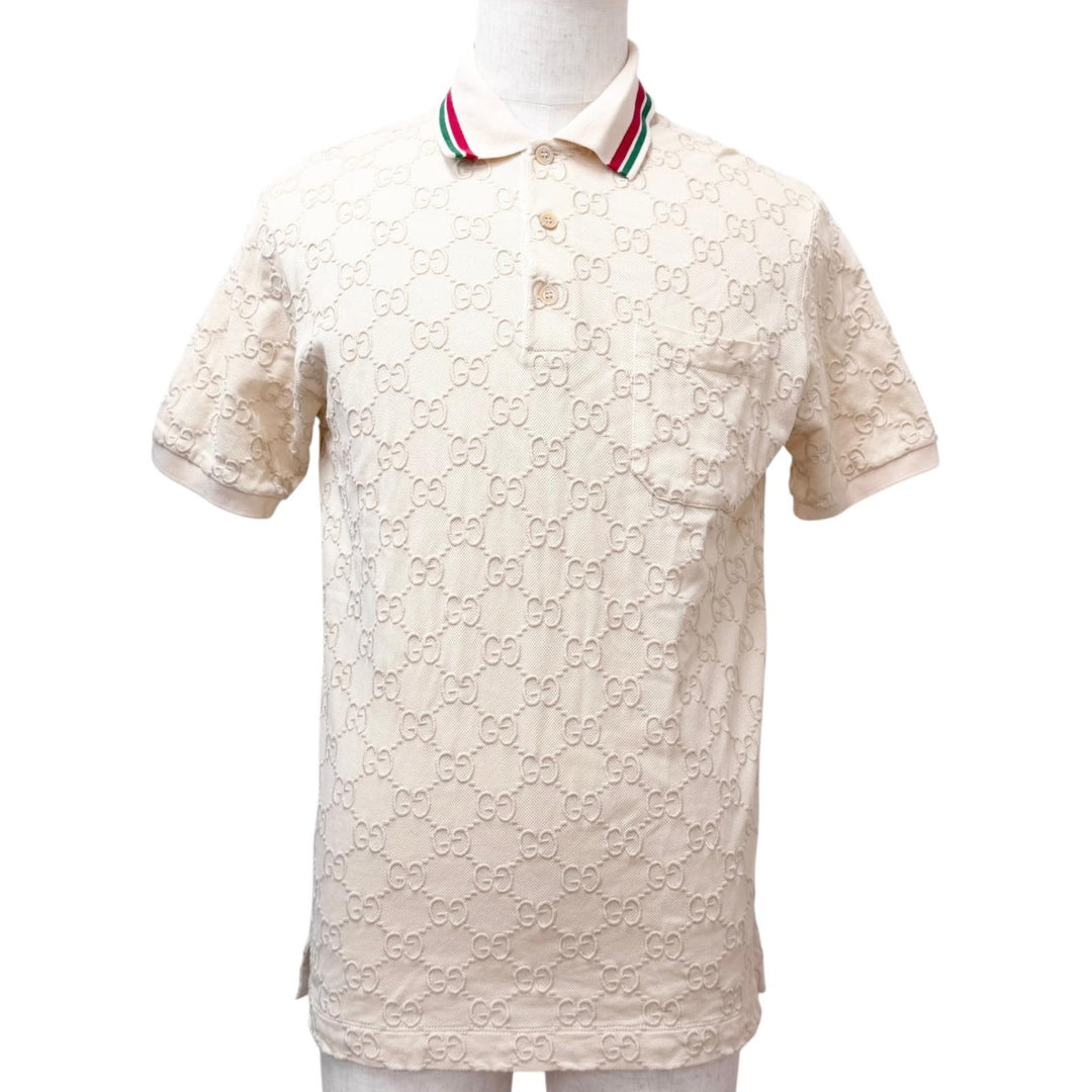 Great GUCCI Short sleeve polo shirt Web Stripe GG Cotton Pique Ivory