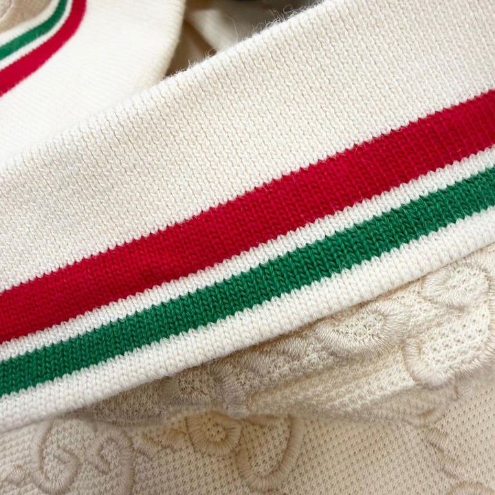 Great GUCCI Short sleeve polo shirt Web Stripe GG Cotton Pique Ivory