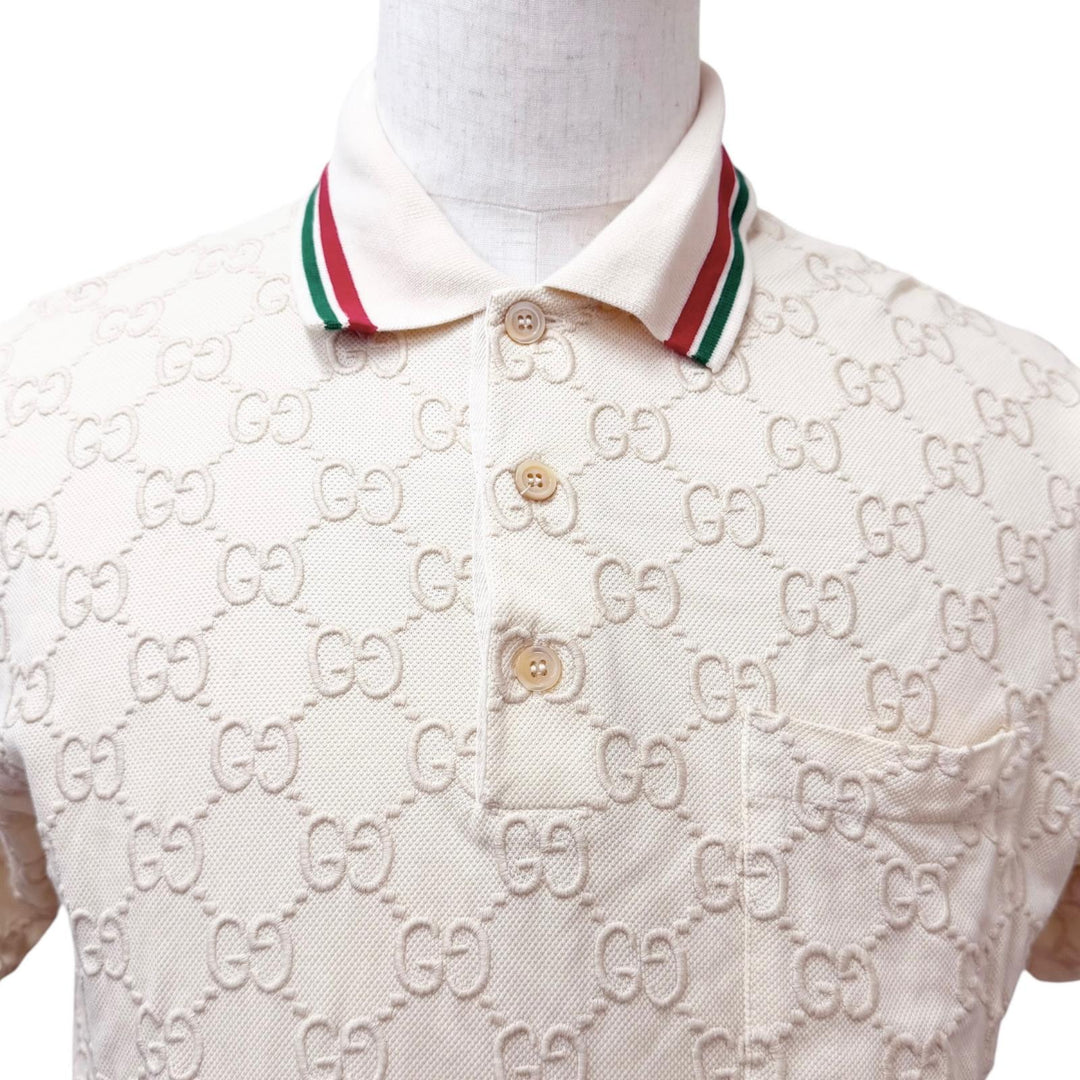 Great GUCCI Short sleeve polo shirt Web Stripe GG Cotton Pique Ivory