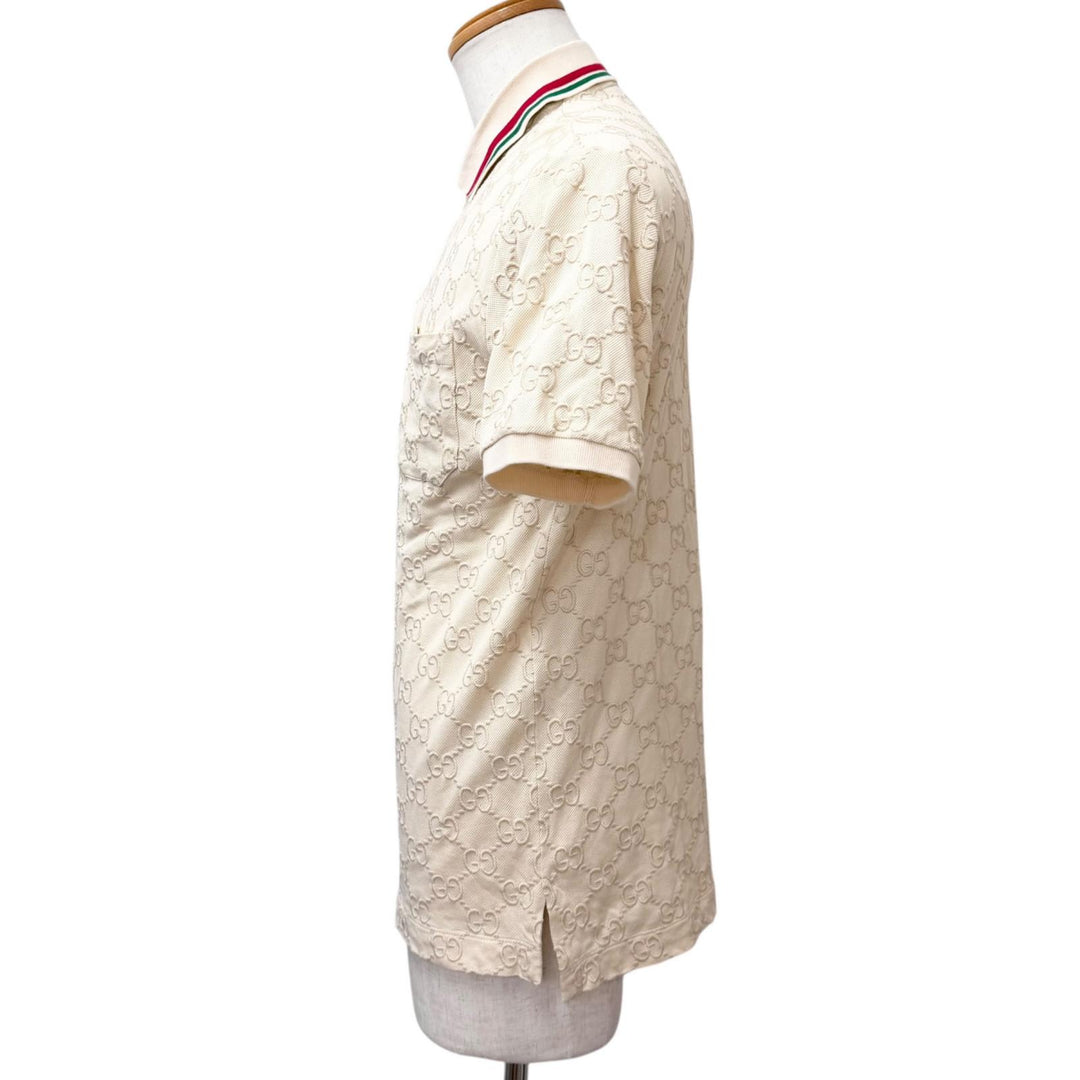 Great GUCCI Short sleeve polo shirt Web Stripe GG Cotton Pique Ivory