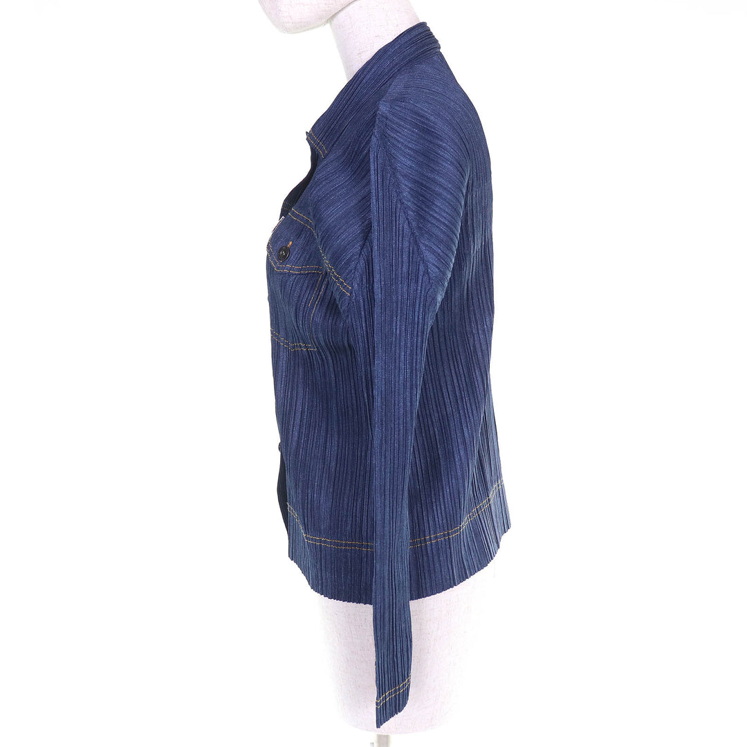 Excellent PLEATS PLEASE Denim transfer print long sleeve shirt and pants