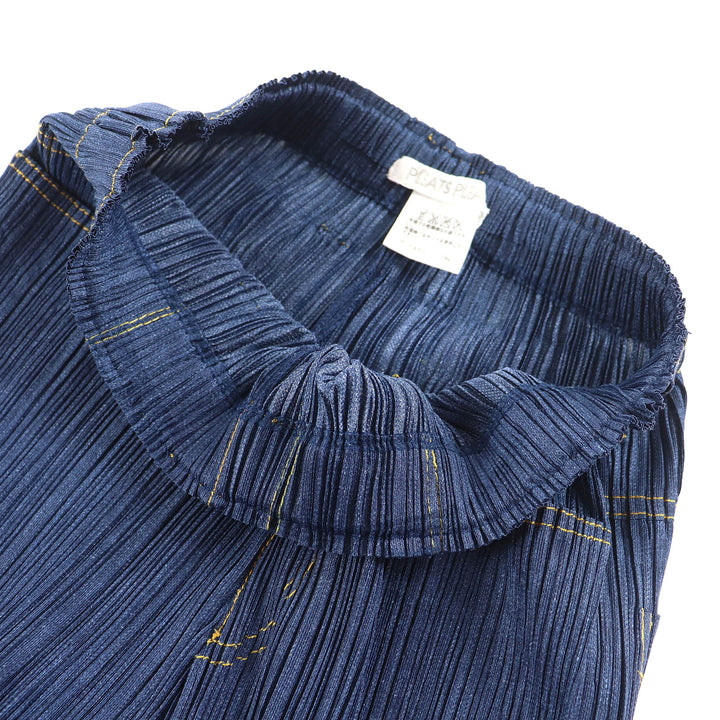 Excellent PLEATS PLEASE Denim transfer print long sleeve shirt and pants